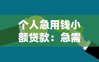 个人急用钱小额贷款：急需小额资金周转怎么办