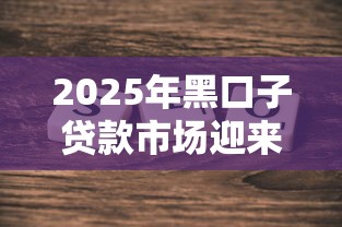 2025年黑口子贷款市场迎来新变革，汇总五个2025最新广州贷款平台